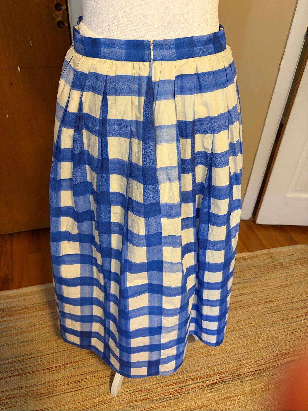 Blue and Cream Check Midi Skirt - Picture 2 of 3